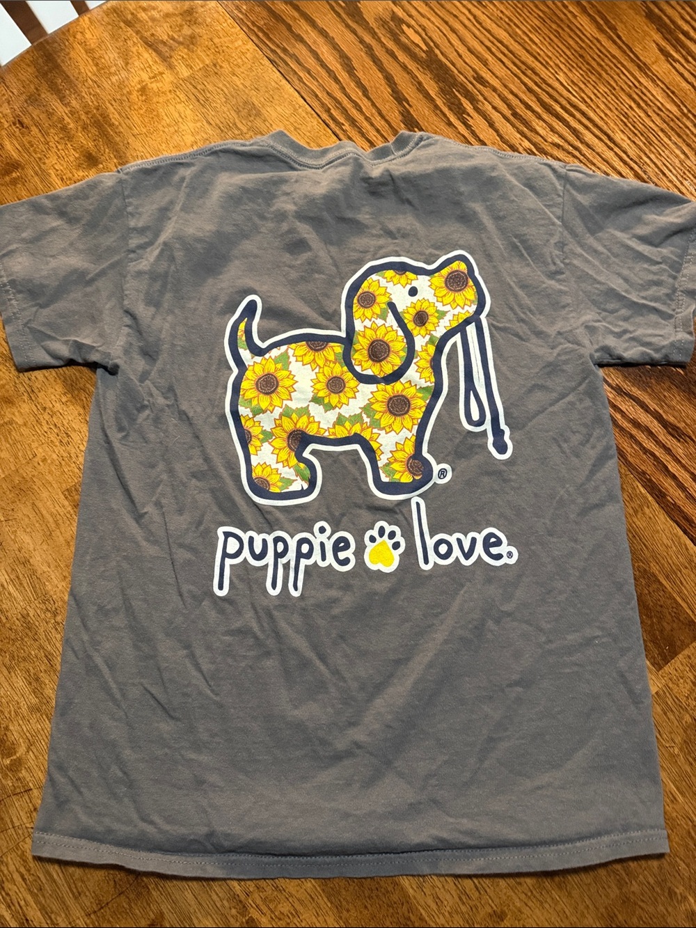 Puppie Love Sunflower Puppy Graphic Tee - Gray